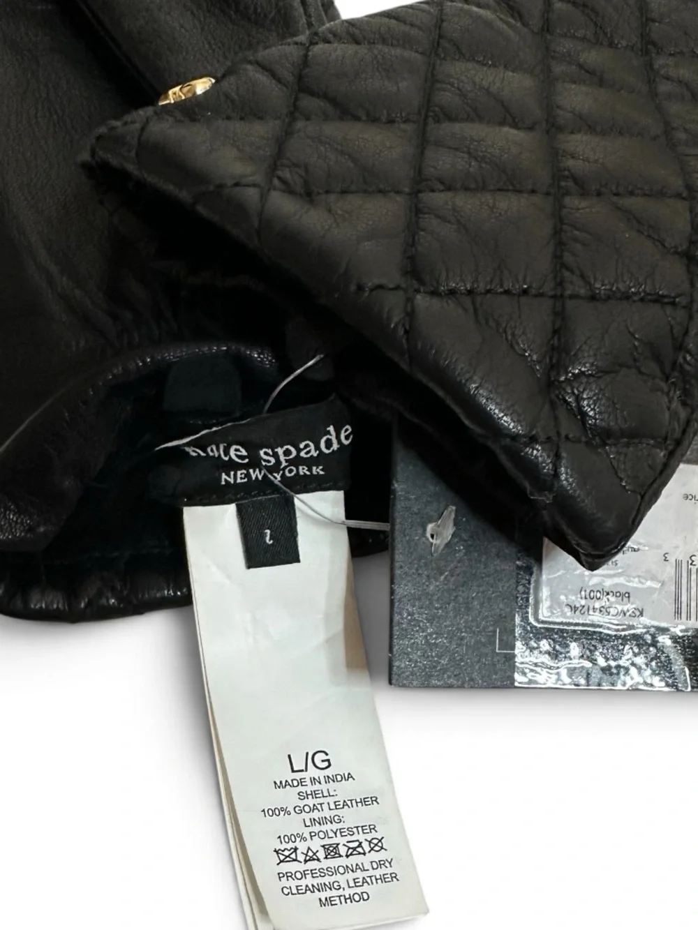 Kate Spade New York Quilted Leather Touchscreen Gloves Black Size L NWT